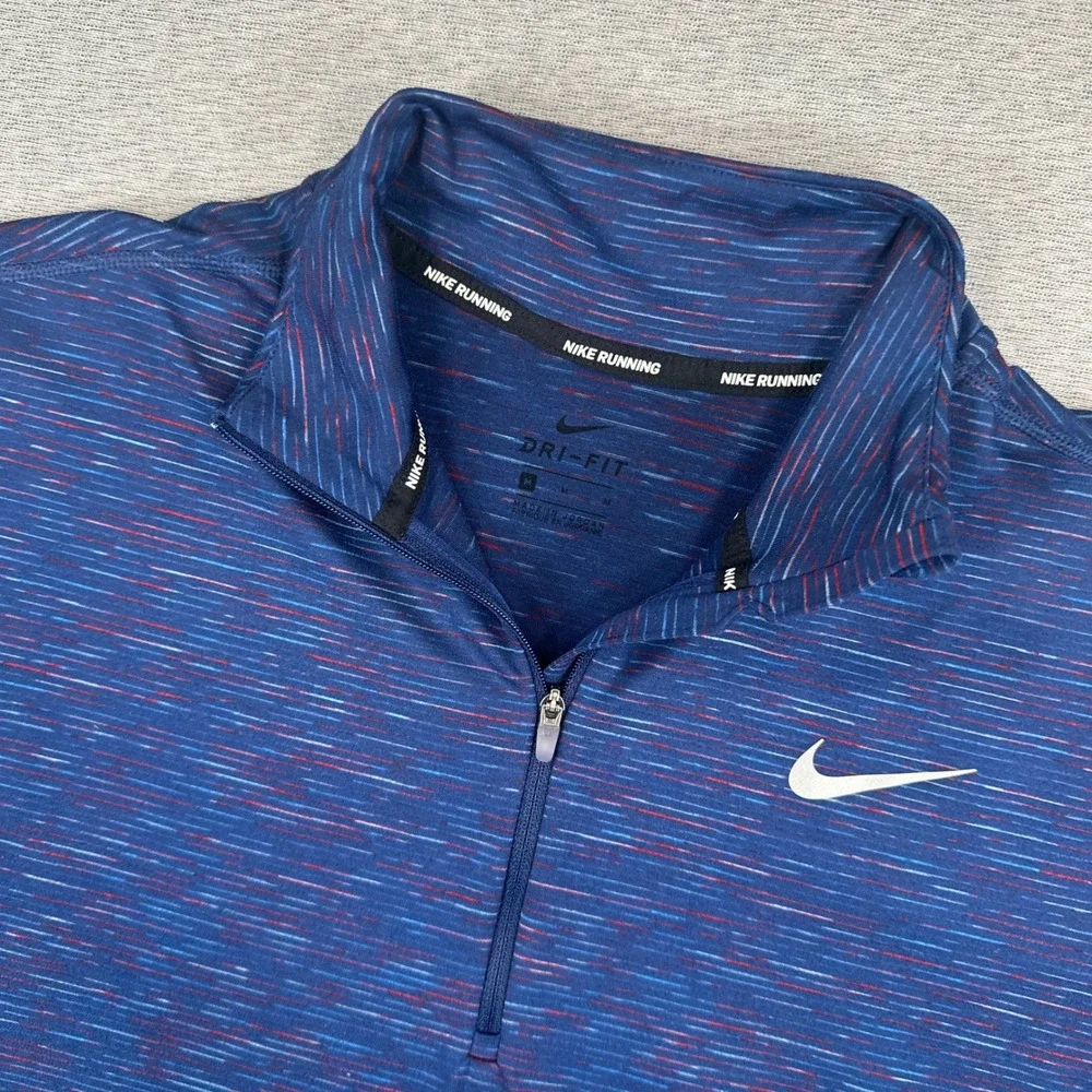Nike Running Shirt Women M 1/4 Zip Pullover Blue Space Dye Mock Neck Dri-FIT